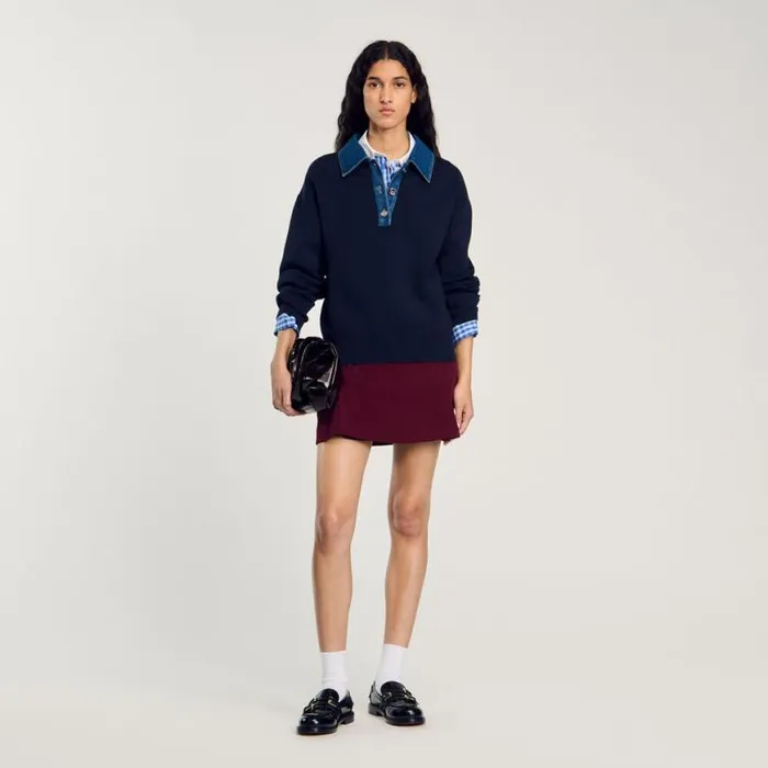 Women Sweaters and Cardigans SANDRO Sweater With Denim Collar Navy Blue
