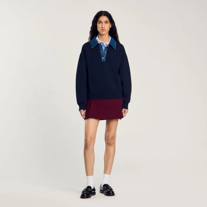 Women Sweaters and Cardigans SANDRO Sweater With Denim Collar Navy Blue