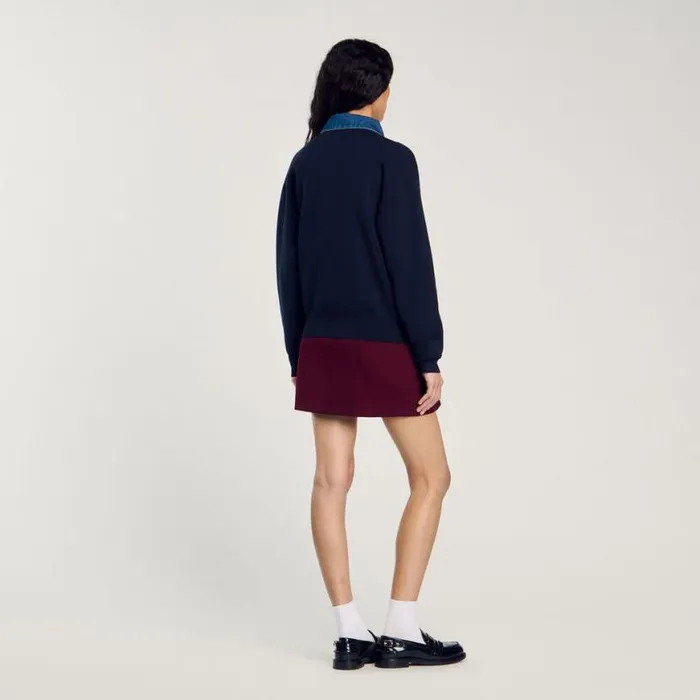 Women Sweaters and Cardigans SANDRO Sweater With Denim Collar Navy Blue