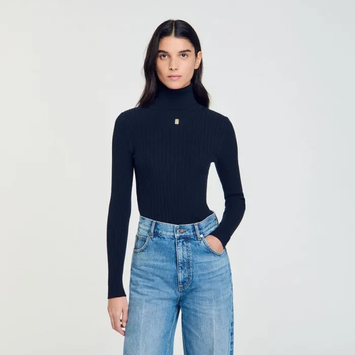 Women Sweaters and Cardigans SANDRO Turtleneck Sweater Navy Blue
