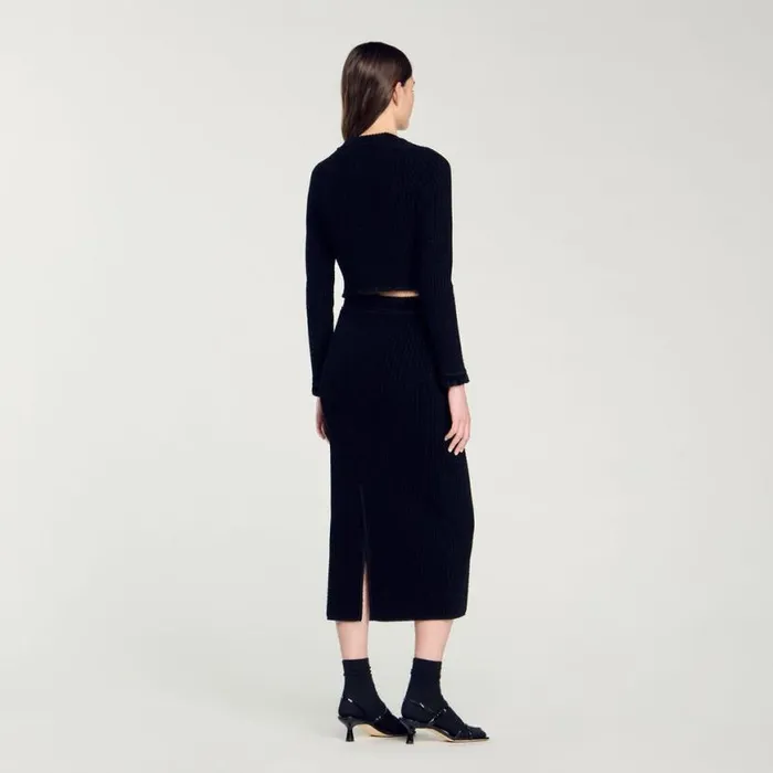Women Sweaters and Cardigans SANDRO Velvet Knit Cropped Cardigan Black