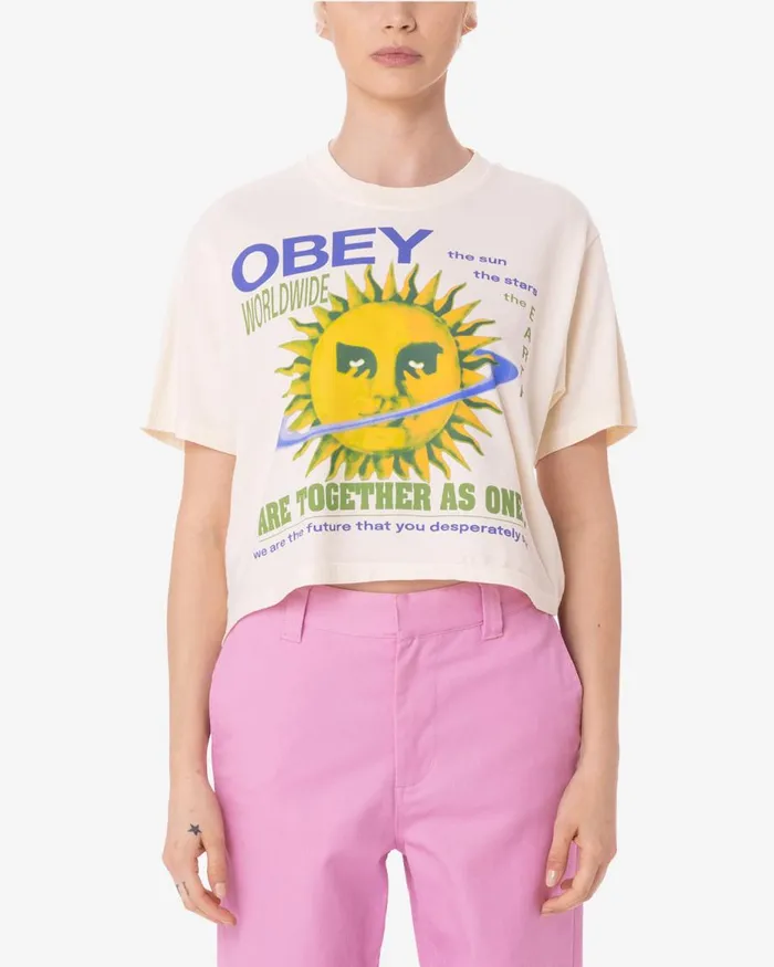 Women TOGETHER AS ONE WEEKEND CROP TSHIRT Unbleached OBEY Clothing TSHIRTS