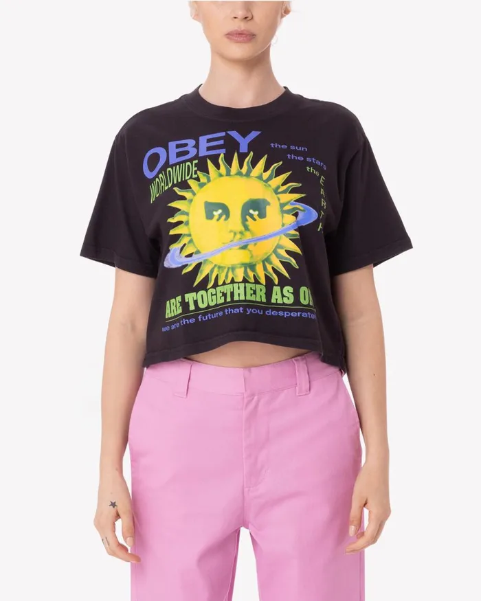 Women TOGETHER AS ONE WEEKEND CROP TSHIRT Unbleached OBEY Clothing TSHIRTS