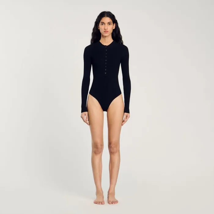 Women Tops and Shirts SANDRO Knit Bodysuit Black Women Tops and Shirts SANDRO Knit Bodysuit Black