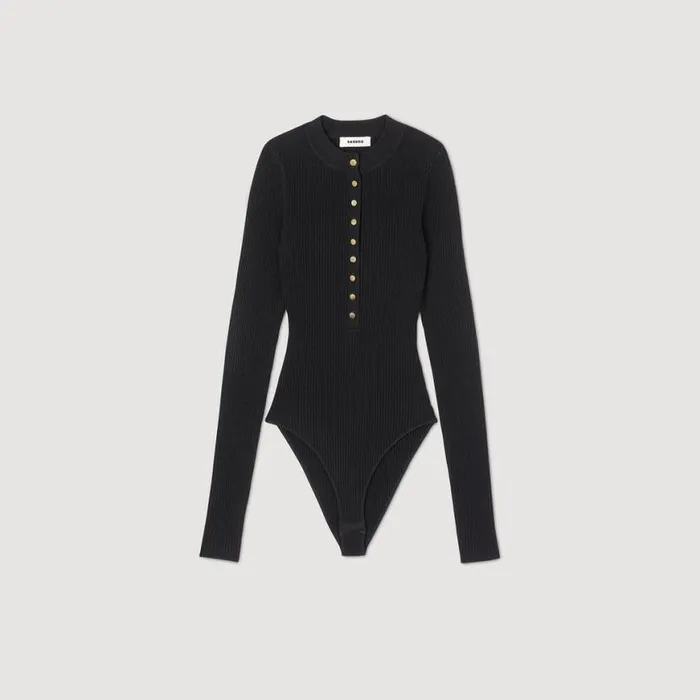 Women Tops and Shirts SANDRO Knit Bodysuit Black Women Tops and Shirts SANDRO Knit Bodysuit Black