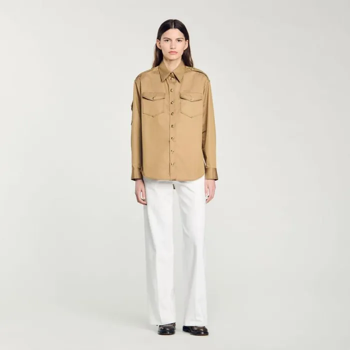 Women Tops and Shirts SANDRO Pocket Shirt Camel