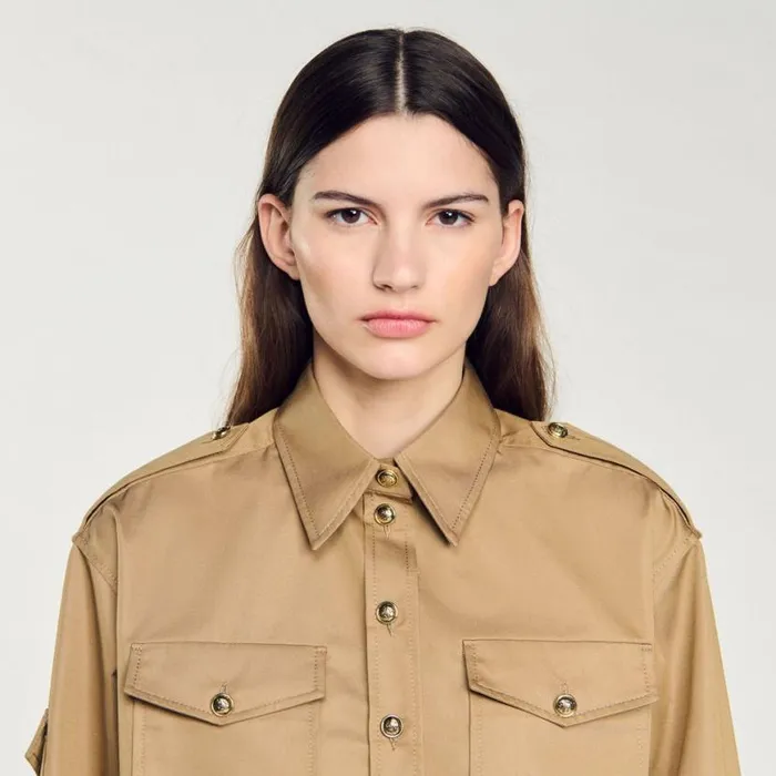 Women Tops and Shirts SANDRO Pocket Shirt Camel