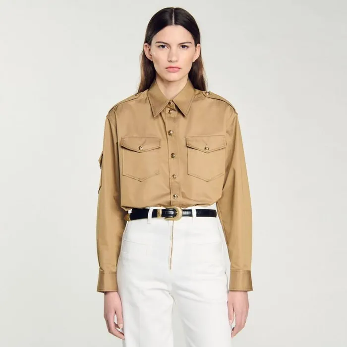 Women Tops and Shirts SANDRO Pocket Shirt Camel