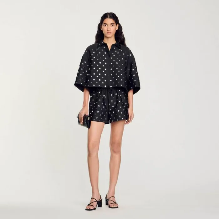 Women Tops and Shirts SANDRO Studembellished Shirt Black