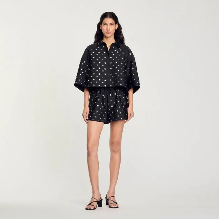 Women Tops and Shirts SANDRO Studembellished Shirt Black
