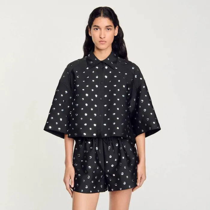 Women Tops and Shirts SANDRO Studembellished Shirt Black
