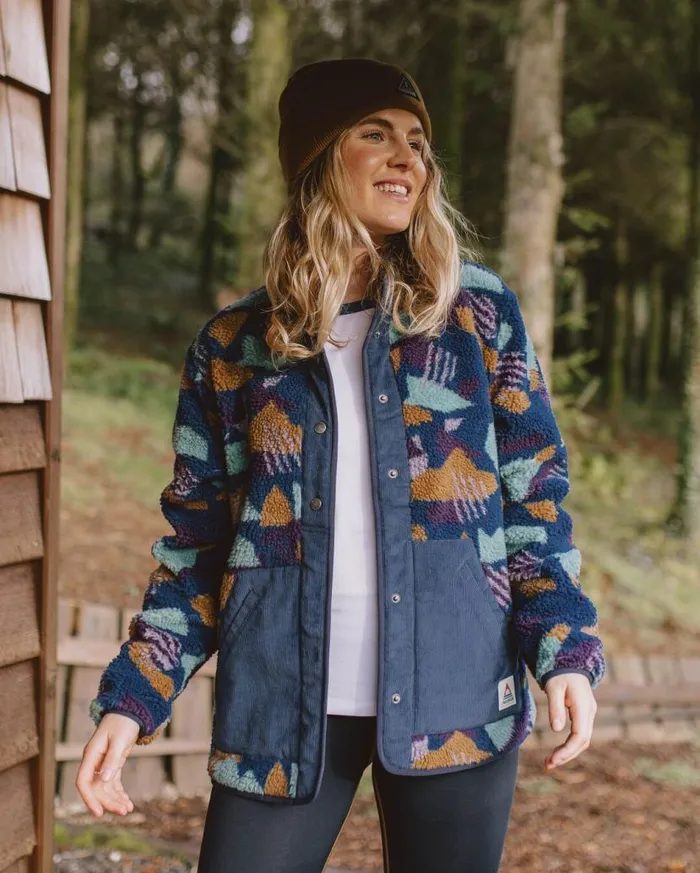 Women Tops Passenger Clover Recycled DeepPile Sherpa Fleece Deep Blue Camo Pattern Deep Blue Camo Pattern