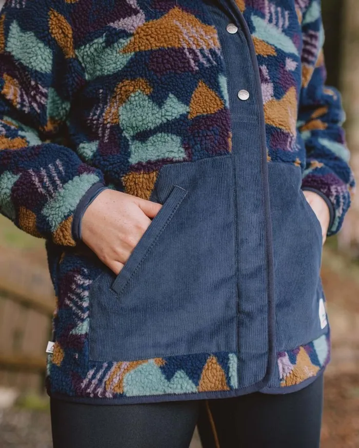 Women Tops Passenger Clover Recycled DeepPile Sherpa Fleece Deep Blue Camo Pattern Deep Blue Camo Pattern