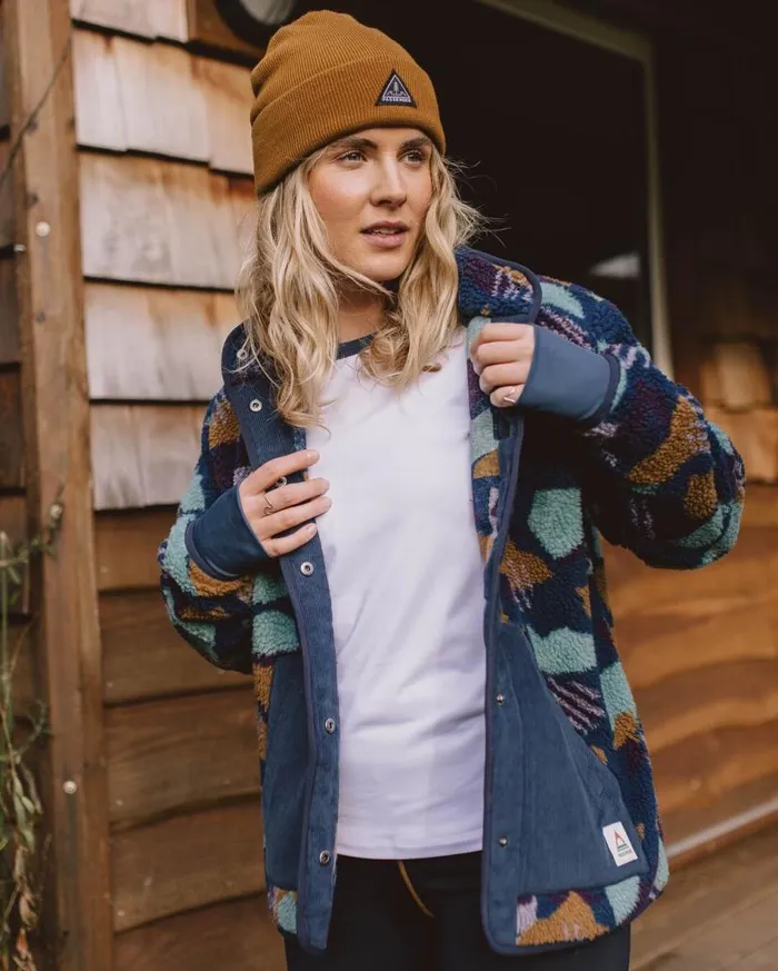 Women Tops Passenger Clover Recycled DeepPile Sherpa Fleece Deep Blue Camo Pattern Deep Blue Camo Pattern