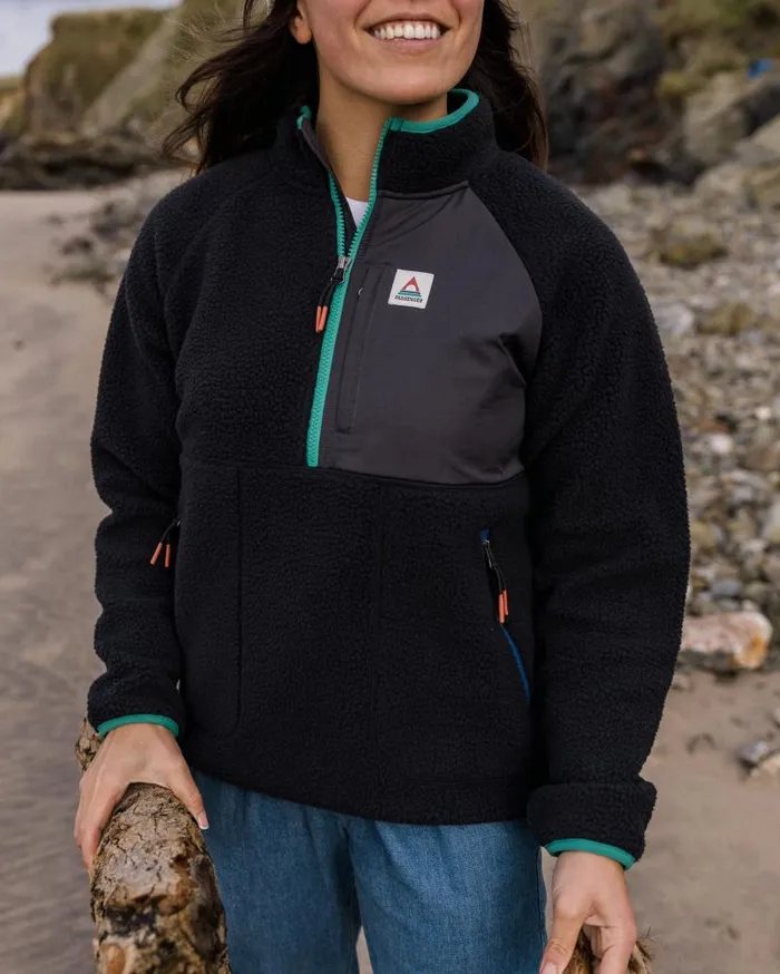 Women Tops Passenger Home 20 12 Zip Recycled Sherpa Fleece Black Black