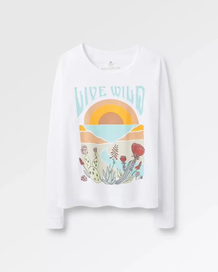 Women Tops Passenger Live Wild Recycled Cotton LS TShirt White White