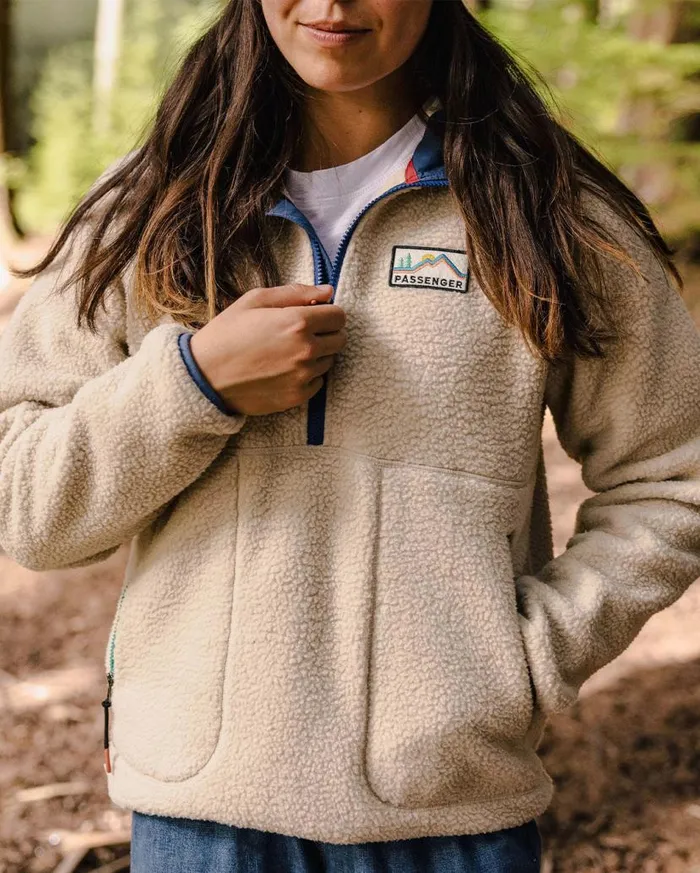 Women Tops Passenger Maine 20 12 Zip Recycled Sherpa Fleece Oatmeal Oatmeal