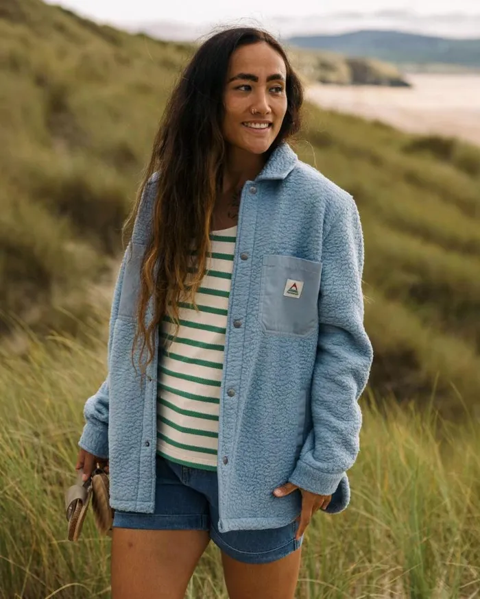 Women Tops Passenger Rappel Recycled Sherpa Oversized Shirt Faded Denim Faded Denim