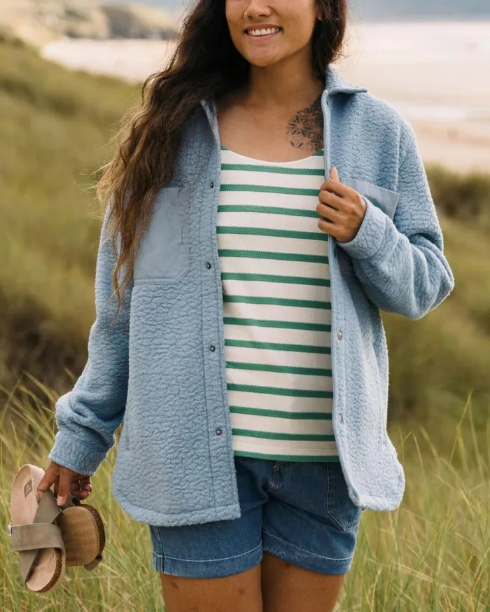 Women Tops Passenger Rappel Recycled Sherpa Oversized Shirt Faded Denim Faded Denim
