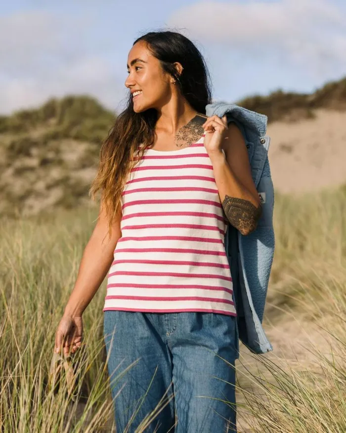 Women Tops Passenger Sage Stripe Vest Fuchsia Fuchsia