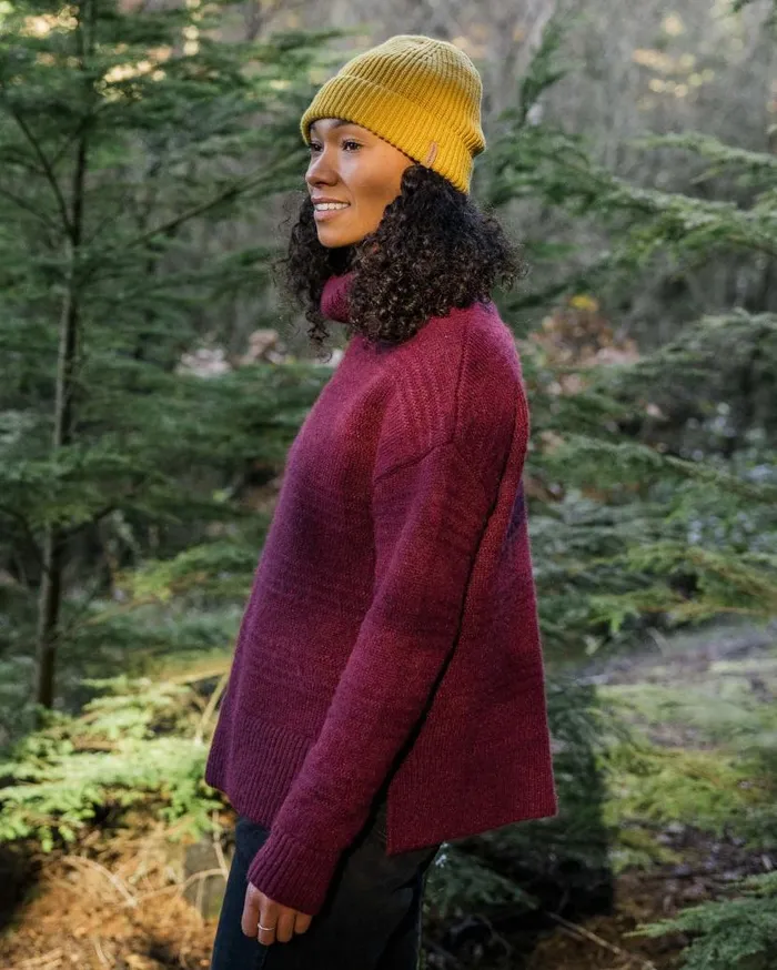 Women Tops Passenger Snug Recycled Polo Neck Knitted Jumper Wine Wine