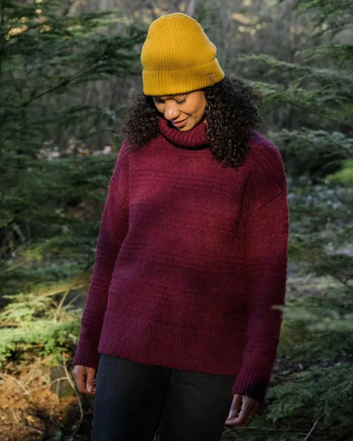 Women Tops Passenger Snug Recycled Polo Neck Knitted Jumper Wine Wine