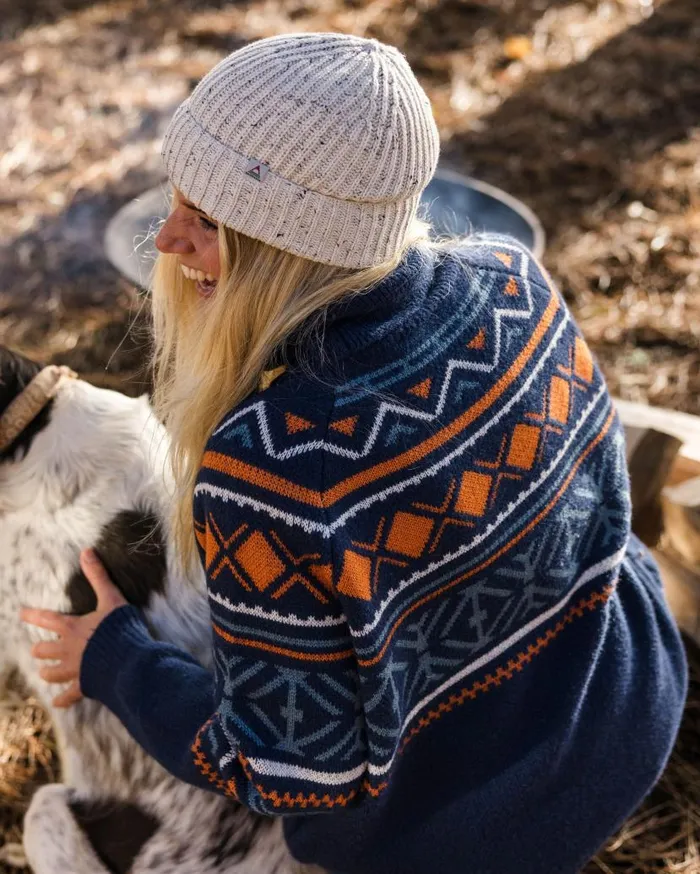 Women Tops Passenger Whimsical Recycled Oversized Polo Neck Knitted Jumper Homespun Stripe Navy Homespun Stripe Navy