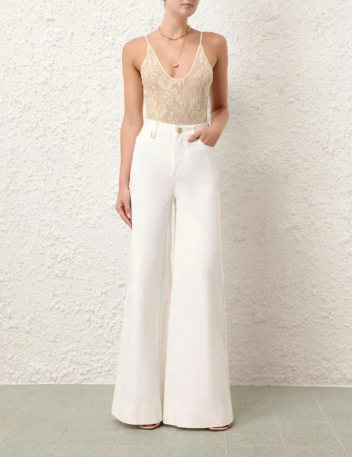 Women Tops Zimmermann Scoop Neck Bodysuit Parchment