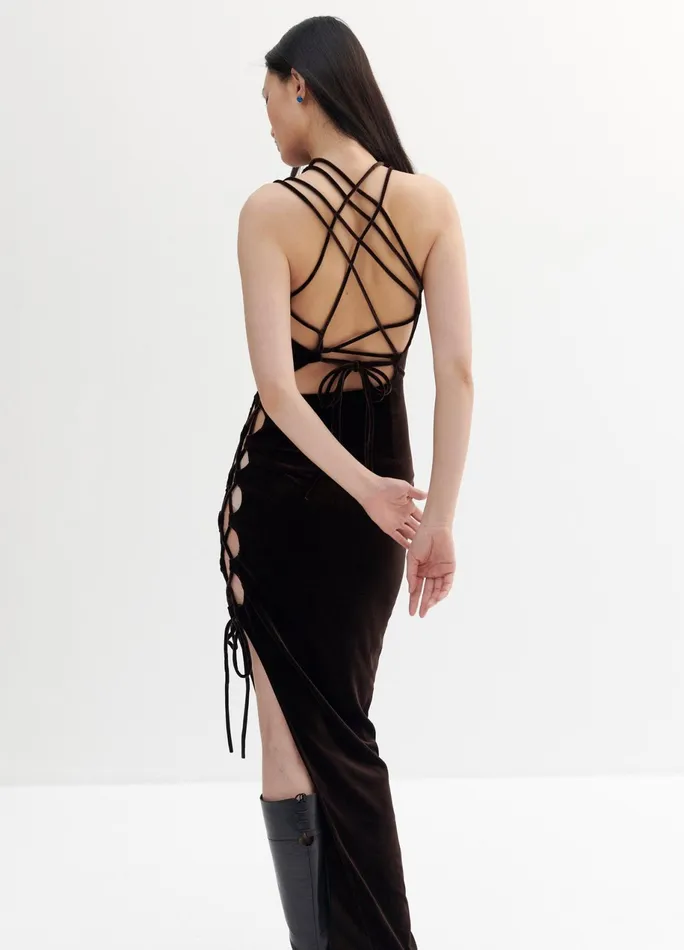 Women Velvet Lace Up Dress MONSE Dresses
