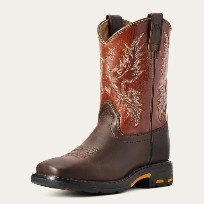 WorkHog Wide Square Toe Boot Dark Earth Kids Ariat Big Kids039 Footwear