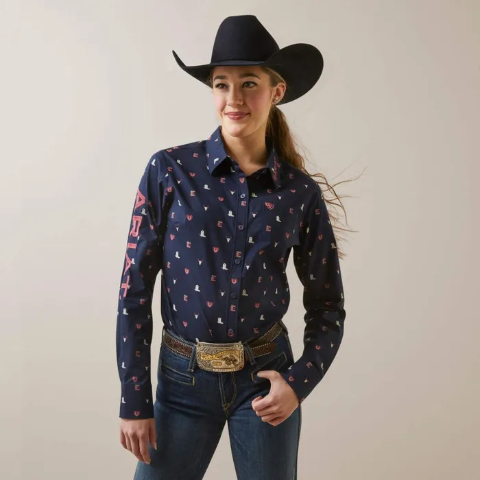 Wrinkle Resist Team Kirby Stretch Shirt Western Love Print Women Ariat TShirts and Tops