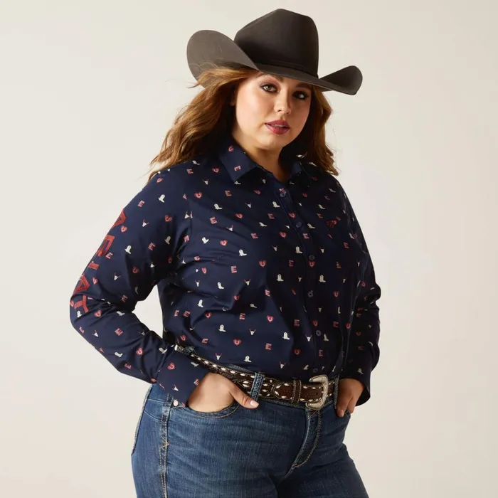 Wrinkle Resist Team Kirby Stretch Shirt Western Love Print Women Ariat TShirts and Tops