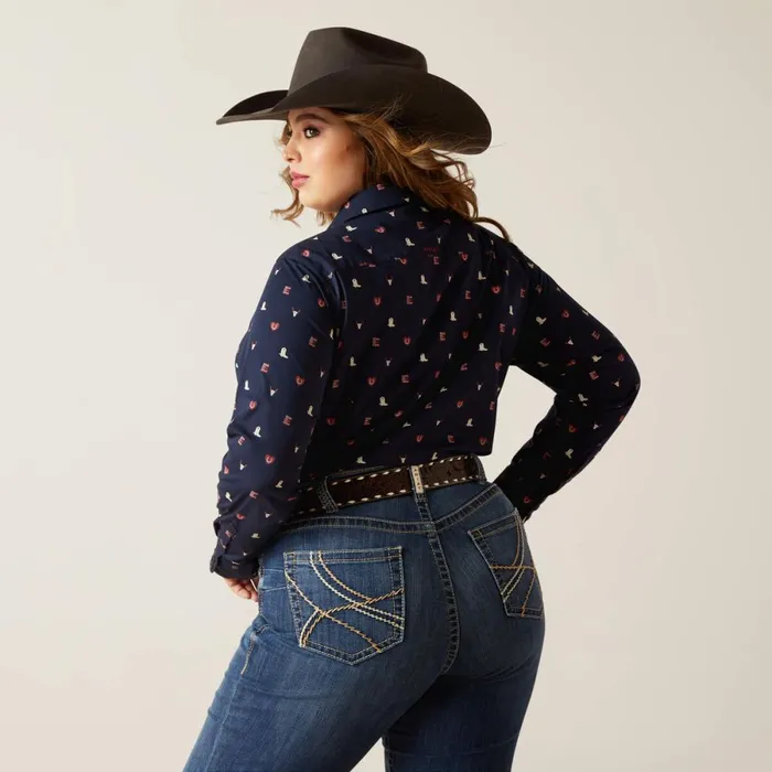 Wrinkle Resist Team Kirby Stretch Shirt Western Love Print Women Ariat TShirts and Tops