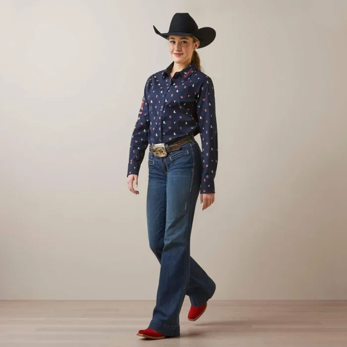 Wrinkle Resist Team Kirby Stretch Shirt Western Love Print Women Ariat TShirts and Tops