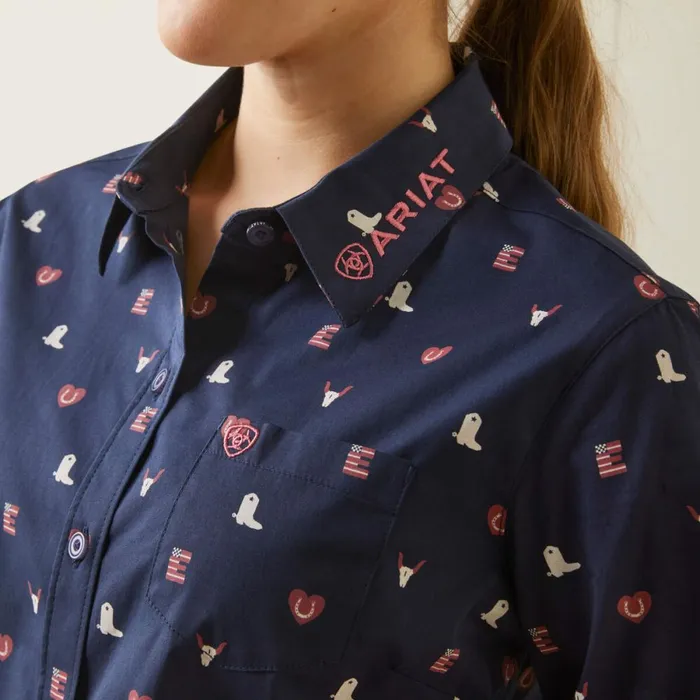 Wrinkle Resist Team Kirby Stretch Shirt Western Love Print Women Ariat TShirts and Tops