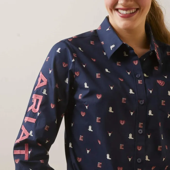 Wrinkle Resist Team Kirby Stretch Shirt Western Love Print Women Ariat TShirts and Tops