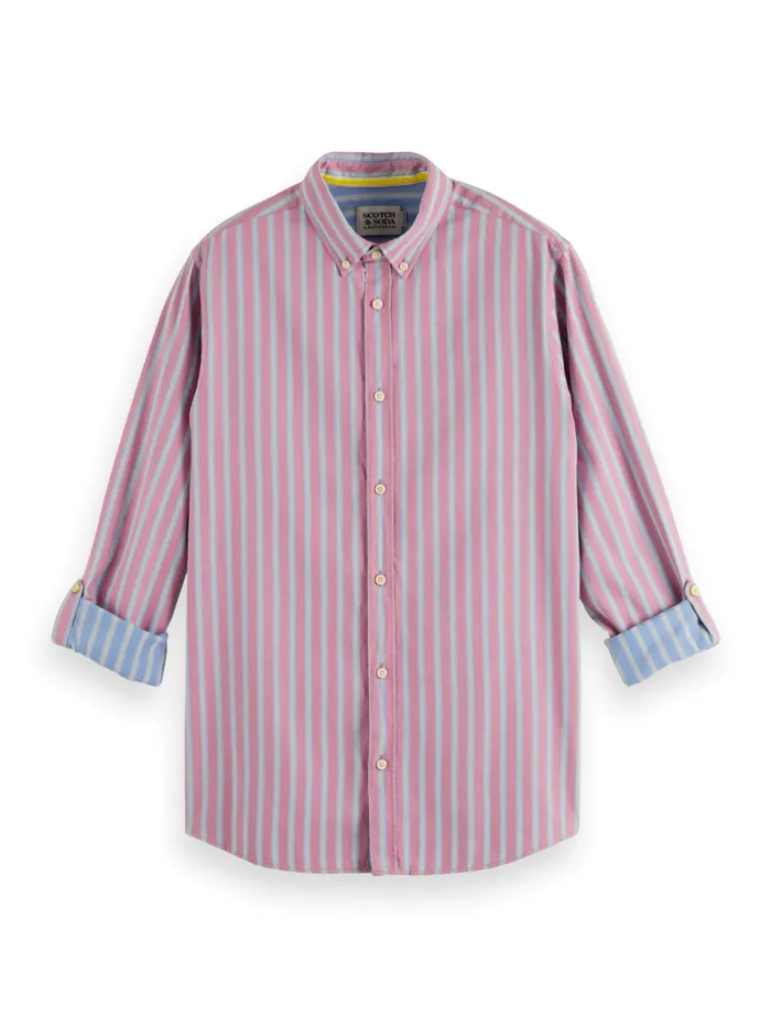 Yarn Dye Dobby Stripe Shirt Blue Stripe Men Scotch and Soda Shirts