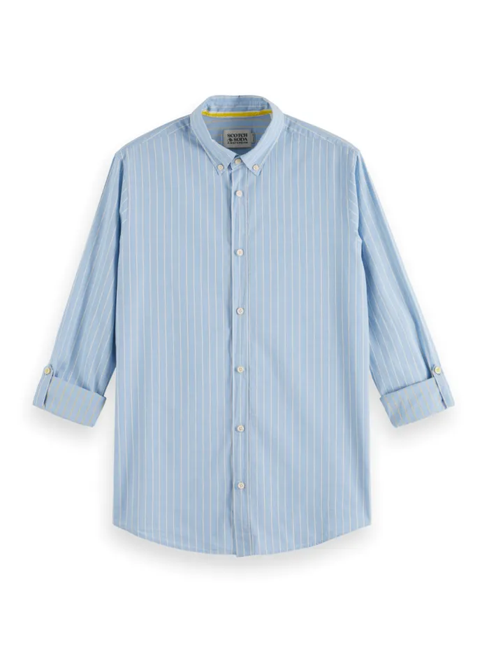Yarn Dye Dobby Stripe Shirt Blue Stripe Men Scotch and Soda Shirts