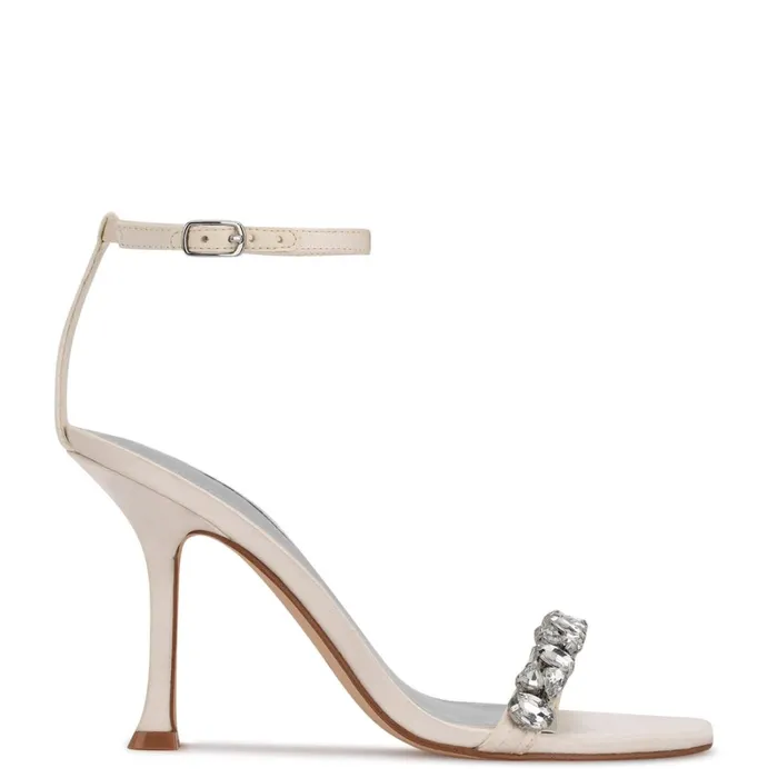 Yazmin Ankle Strap Dress Sandals White Satin Women Nine West High Heels