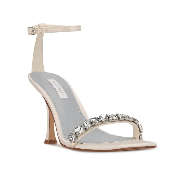 Yazmin Ankle Strap Dress Sandals White Satin Women Nine West High Heels Yazmin Ankle Strap Dress Sandals White Satin Women Nine West High Heels