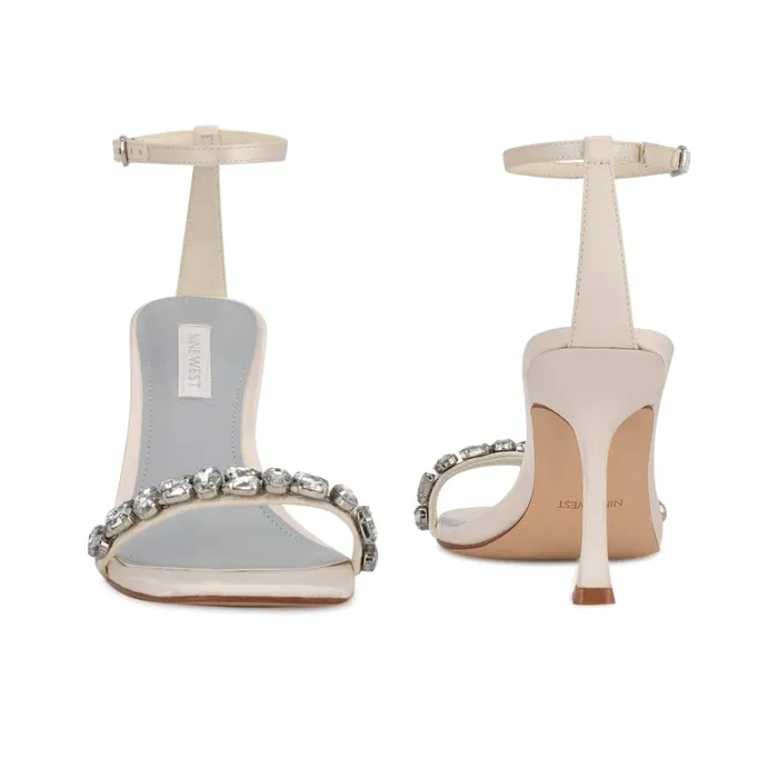 Yazmin Ankle Strap Dress Sandals White Satin Women Nine West High Heels Yazmin Ankle Strap Dress Sandals White Satin Women Nine West High Heels