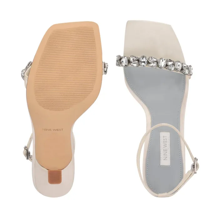 Yazmin Ankle Strap Dress Sandals White Satin Women Nine West High Heels Yazmin Ankle Strap Dress Sandals White Satin Women Nine West High Heels