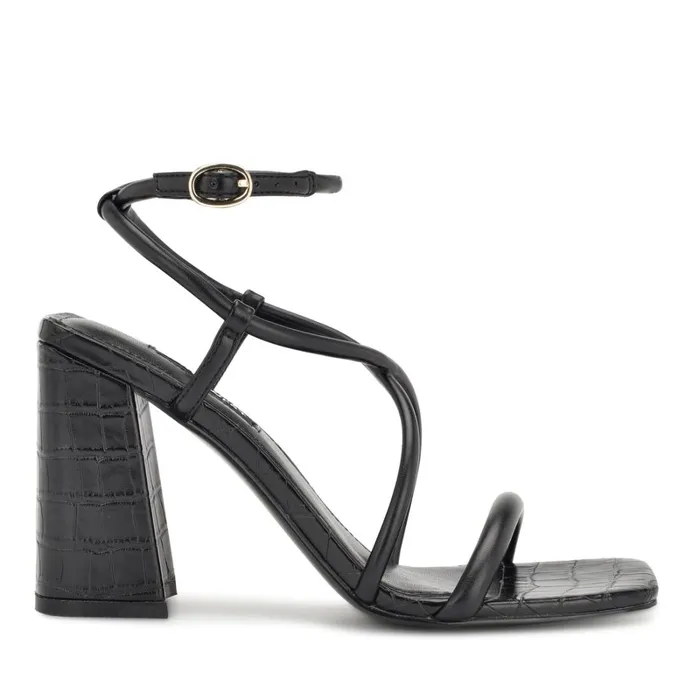 Yeera Strappy Heeled Sandals Black Croco Women Nine West Sandals