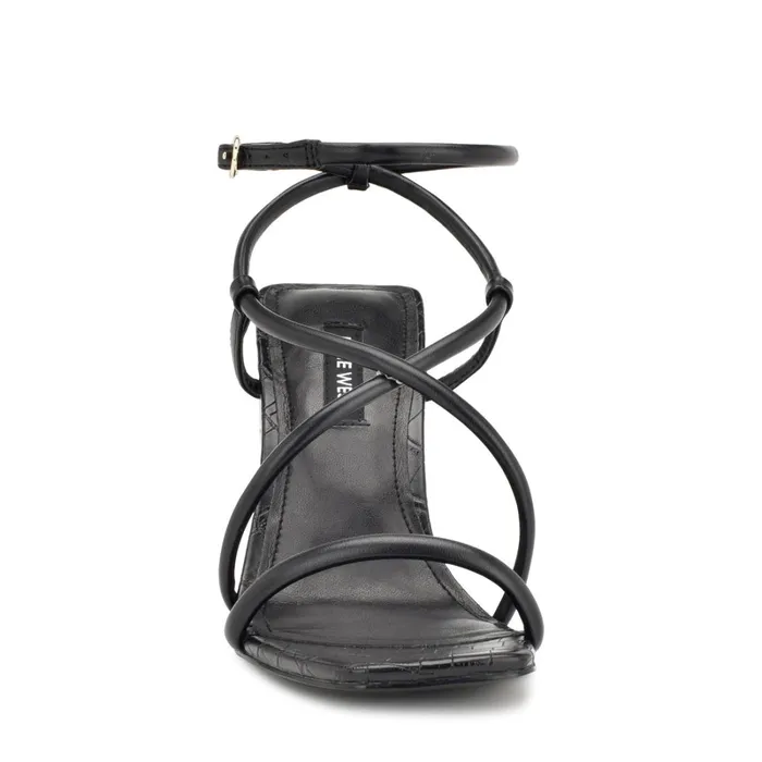 Yeera Strappy Heeled Sandals Black Croco Women Nine West Sandals Yeera Strappy Heeled Sandals Black Croco Women Nine West Sandals