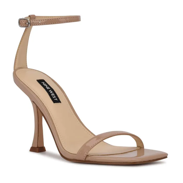 Yess Ankle Strap Sandals Antique Taupe Patent Women Nine West Heeled