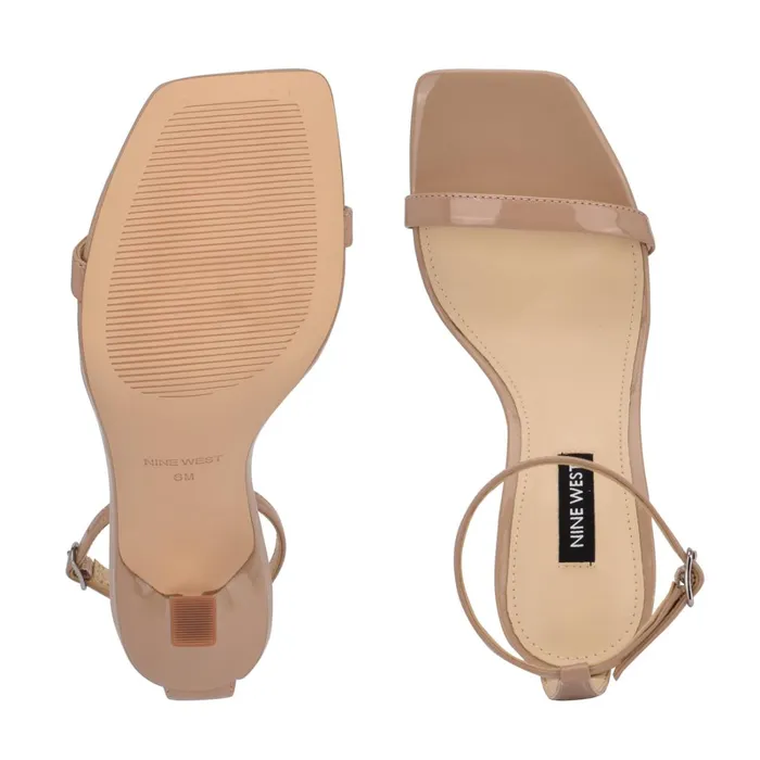 Yess Ankle Strap Sandals Antique Taupe Patent Women Nine West Heeled