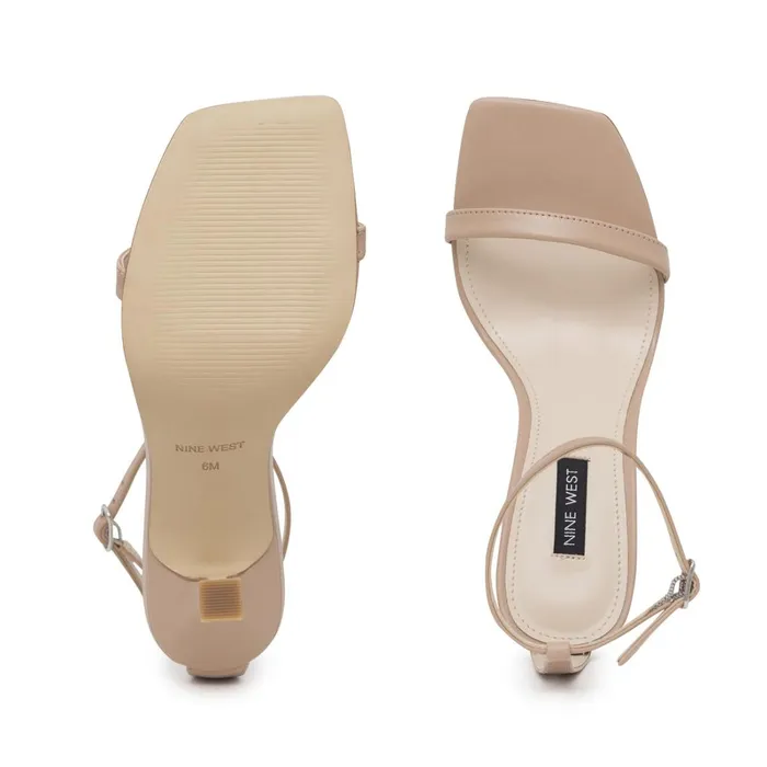 Yess Ankle Strap Sandals Barely Nude Leather Women Nine West Dress Yess Ankle Strap Sandals Barely Nude Leather Women Nine West Dress