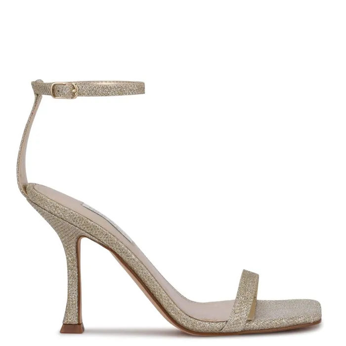 Yess Ankle Strap Sandals Gold Glitter Women Nine West Dress