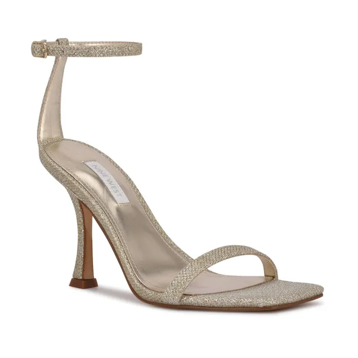 Yess Ankle Strap Sandals Gold Glitter Women Nine West Dress Yess Ankle Strap Sandals Gold Glitter Women Nine West Dress
