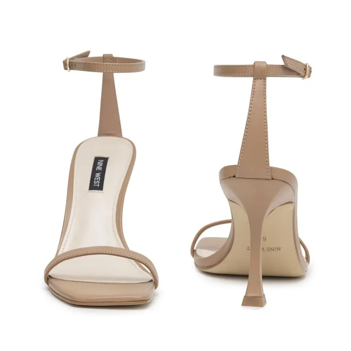 Yess Ankle Strap Sandals Natural Leather Women Nine West Heeled Yess Ankle Strap Sandals Natural Leather Women Nine West Heeled